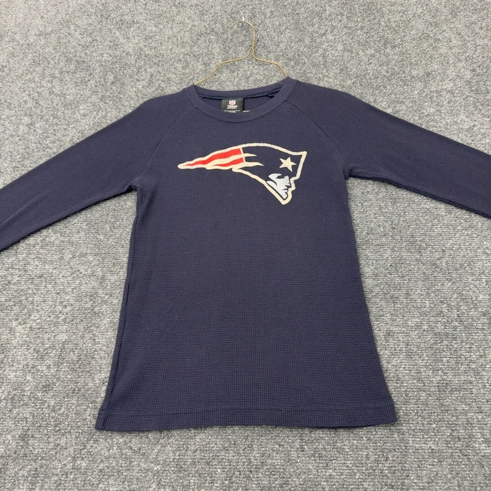 New England Patriots NFL Team Apparel Shirt Youth M Blue Cotton Waffle Knit
